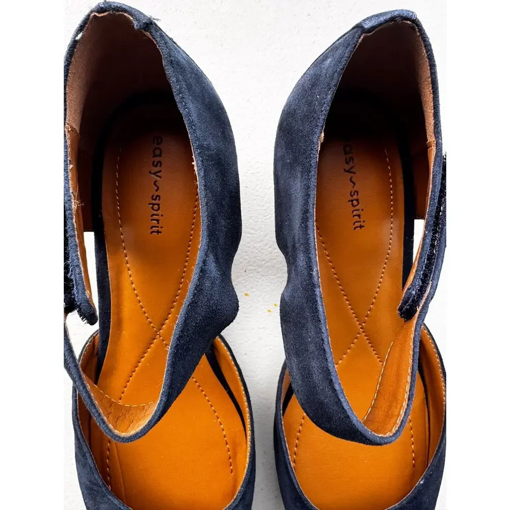 EASY SPIRIT CLARICE SUEDE MARY JANE PUMPS BLOCK HEEL - SIZE 9W
